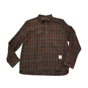 Roamers & Seekers Pullover Flannel Shirt 1/4 Button Green Maroon Plaid Mens L